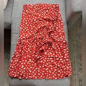 Madewell Ruffle-Wrap Midi Skirt in Happy Hibiscus